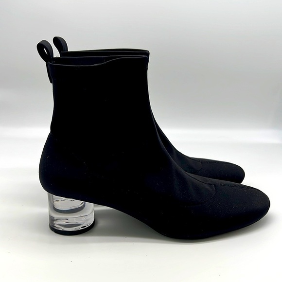 Zara - Black Polyester Sock Ankle Boots With Clear Laminated Heels Size 36 - Picture 1 of 16